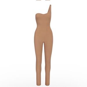 SKIMS One-Shoulder Tan Jumpsuit